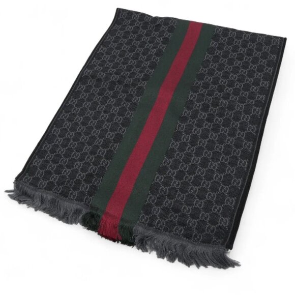 Gucci GG Logo Wool & Silk Scarf Gray - Picture 1 of 4